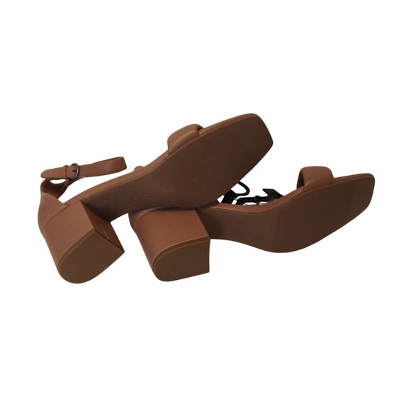 Time And Tru Memory Foam Tan Block Heel Sandals Women Size 11 Faux Leather - Picture 4 of 6